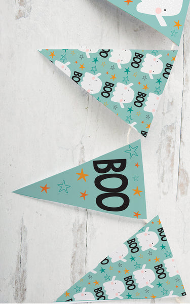 Teal Ghost and Boo Halloween Bunting