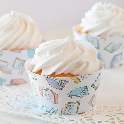Flying Pastel Books Cupcake Wrapper