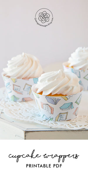 Flying Pastel Books Cupcake Wrapper