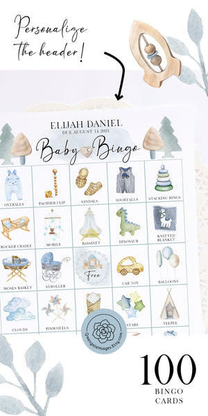 Baby Shower Bingo - Personalization, Boy/Blue