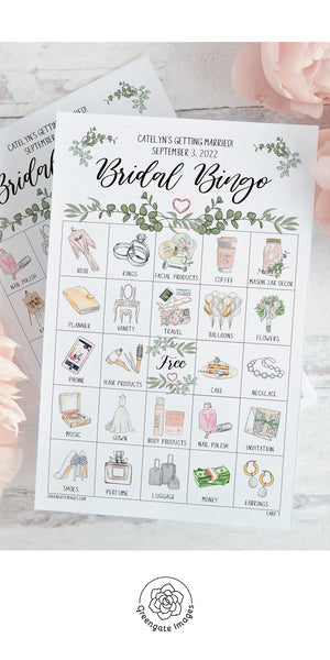Greenery Bridal Bingo Cards