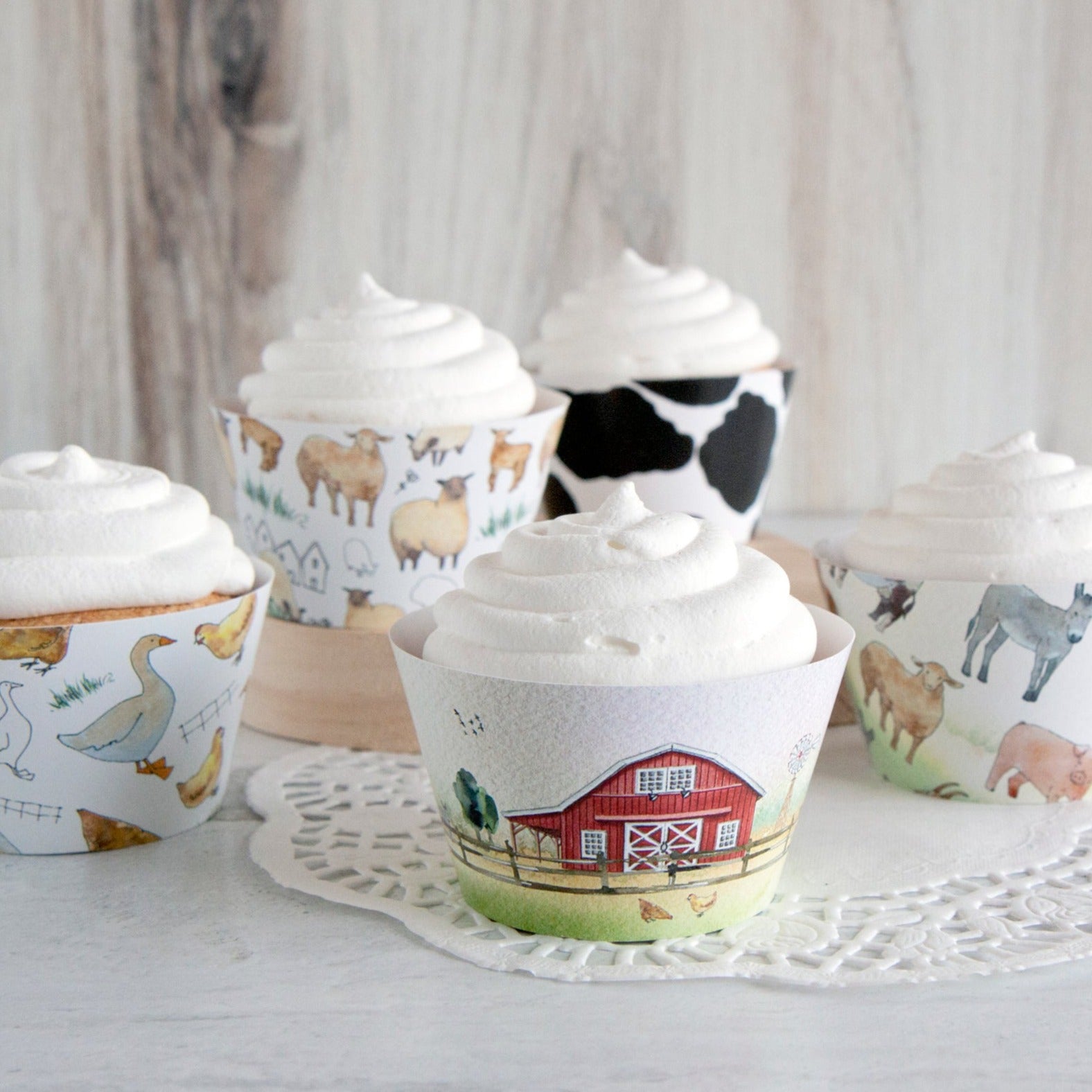 Farm Bundle Cupcake Wrappers - 5 styles - Greengate Images