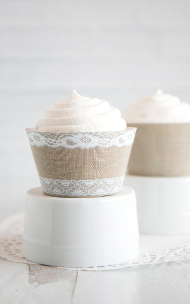 Burlap and Lace Cupcake Wrappers