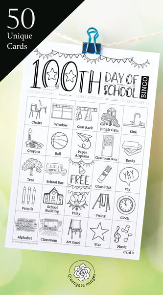 100th Day of School Bingo - Black and White