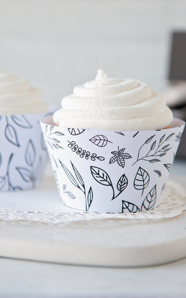 Leaves Cupcake Wrappers - Black and White