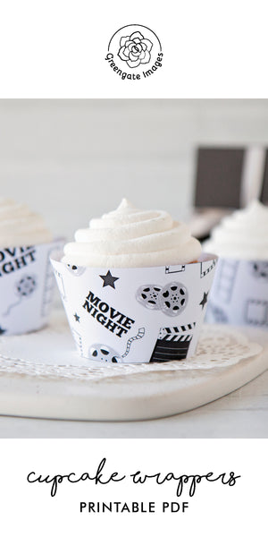 Movie Night Cupcake Wrapper - Black and White