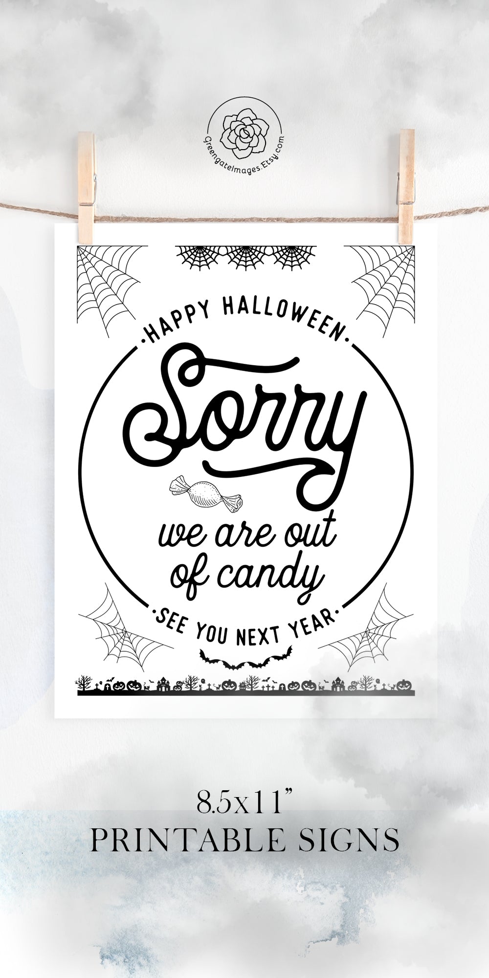 trick-or-treat-signs-vintage-style-black-and-white-greengate-images for Free Printable No Candy Sign Trick or Treat Signs - Vintage Style Black and White – Greengate Images for Free Printable No Candy Sign