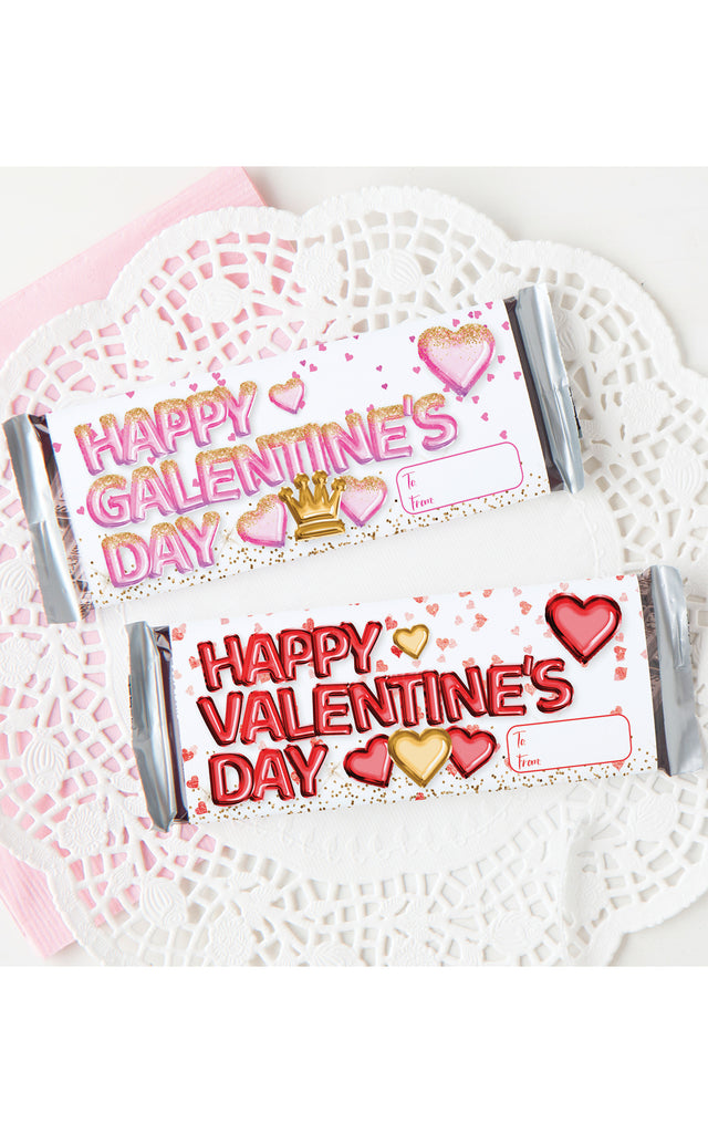Valantine Gift Rapper Valentine / Galentine Candy Bar Wrapper Duo - Balloon Letters ...