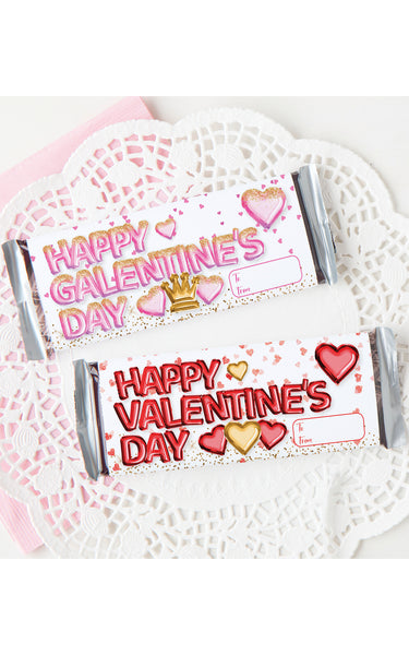 Valentine / Galentine Candy Bar Wrapper Duo - Balloon Letters