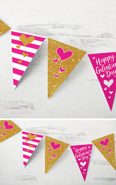 Galentine's Day Bunting - Fuchsia and Gold