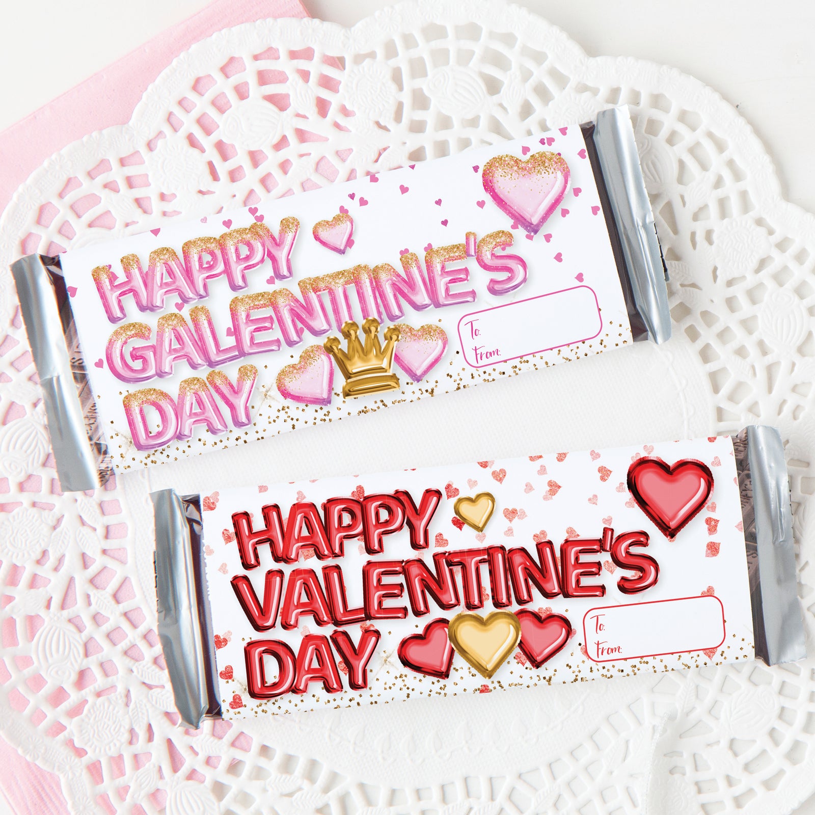 Valantine Gift Rapper Valentine / Galentine Candy Bar Wrapper Duo - Balloon Letters ...