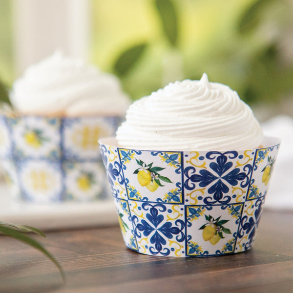 Lemons and Blue Tile Cupcake Wrapper Duo