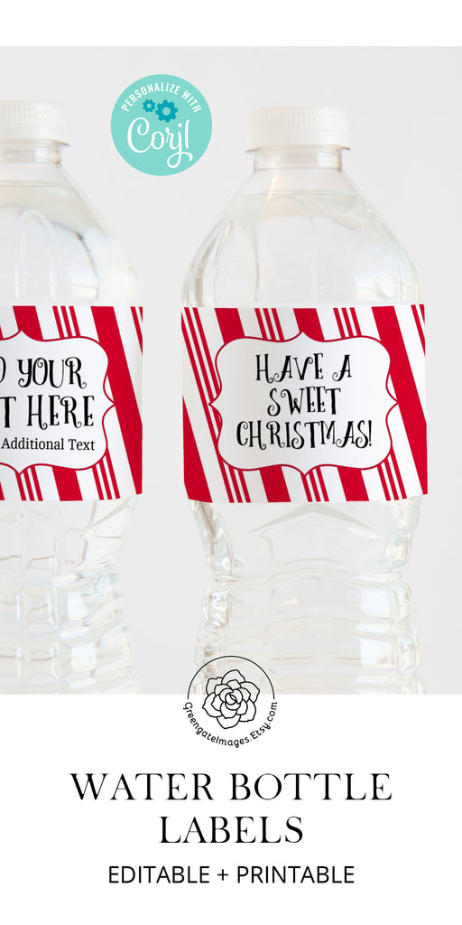 Christmas Candy Cane Water Bottle Labels – Candy Wrapper Store