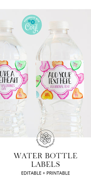 Conversation Hearts Water Bottle Label