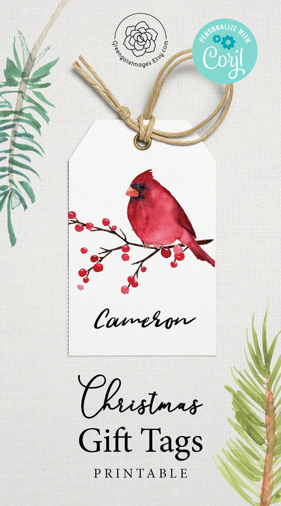 Christmas Gift Tags Christmas Gift Labels Printed Woodland Christmas,  Cardinal Gift Tag, Winter Birds Tags With String, Holiday Personalized 