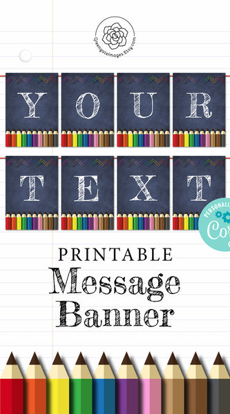 Classroom Message Banner - Chalkboard and Colored Pencils
