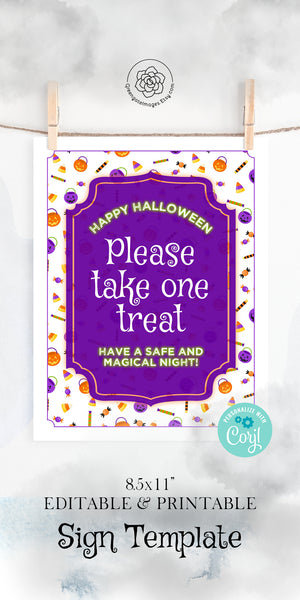 Halloween Candy Please Take One Treat Sign + Template