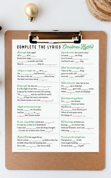 Complete the Lyrics Christmas Hymn Activity