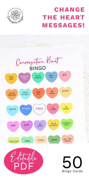 Conversation Heart Bingo - Editable Template