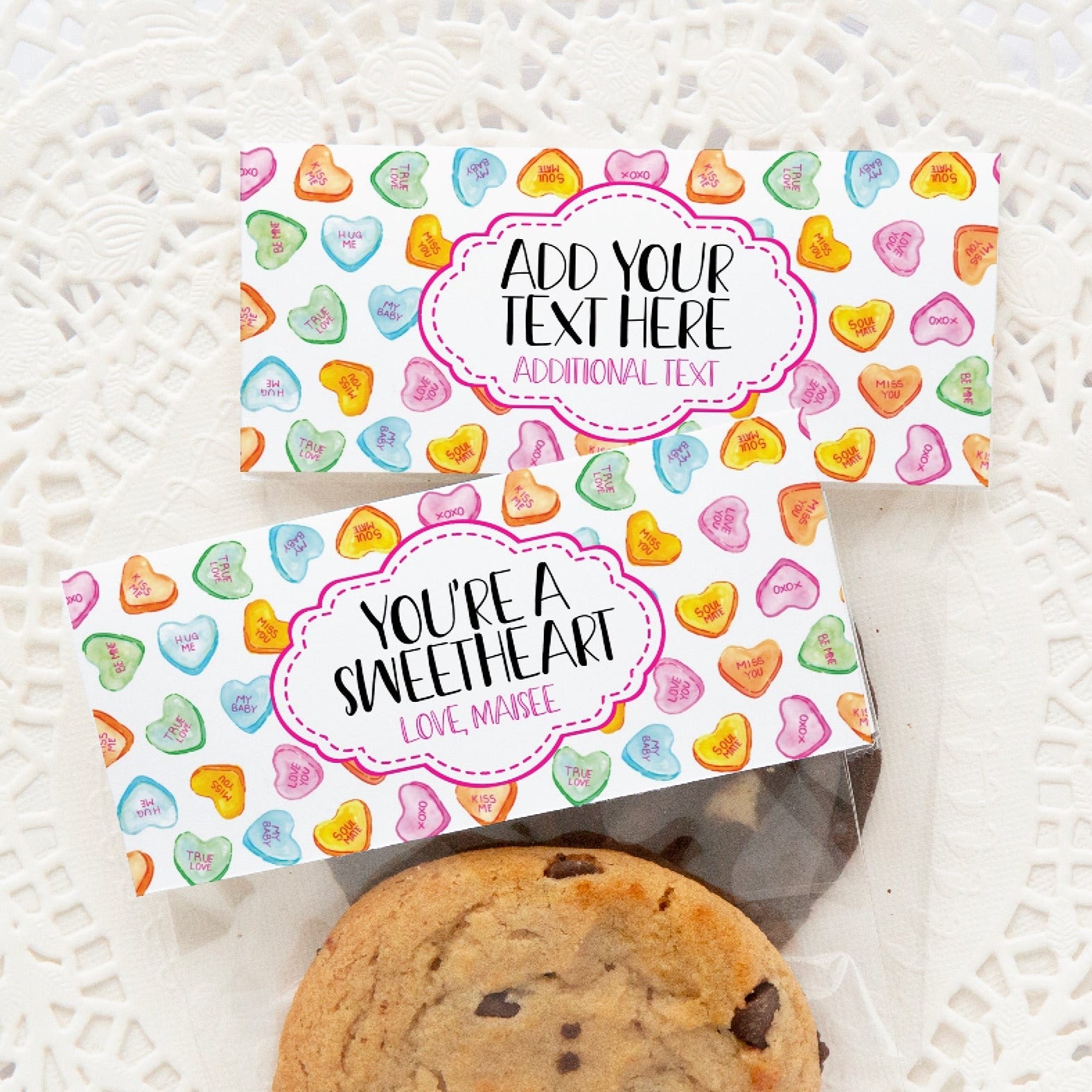 Cookie Pouch Topper - Conversation Hearts