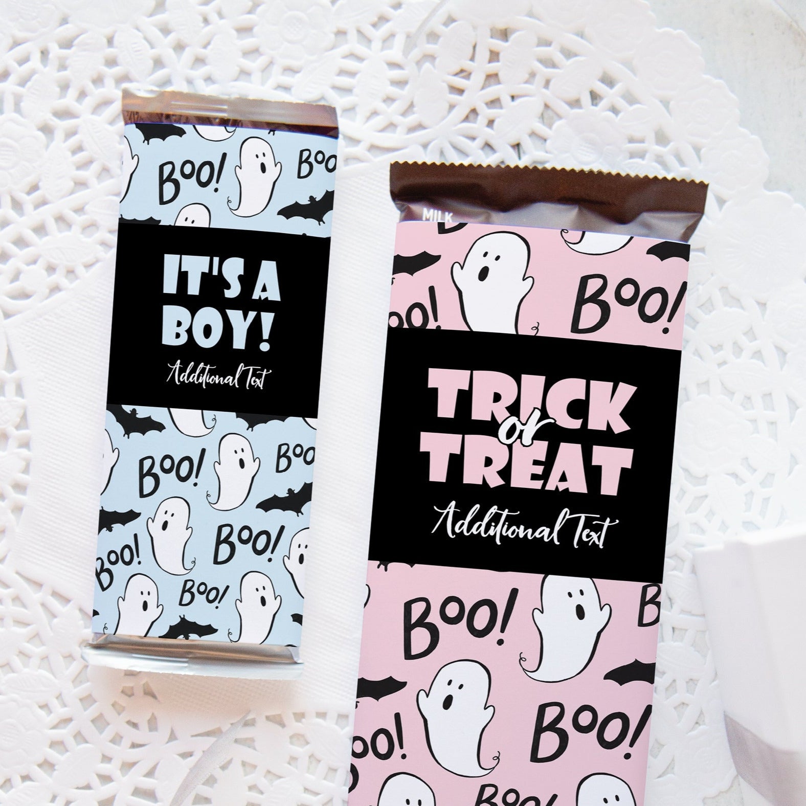 Pink and Blue Ghost Candy Bar Wrappers