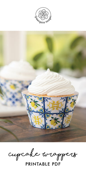 Lemons and Blue Tile Cupcake Wrapper Duo - Greengate Images