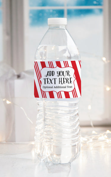 Candy Cane Stripe Water Bottle Label - Red