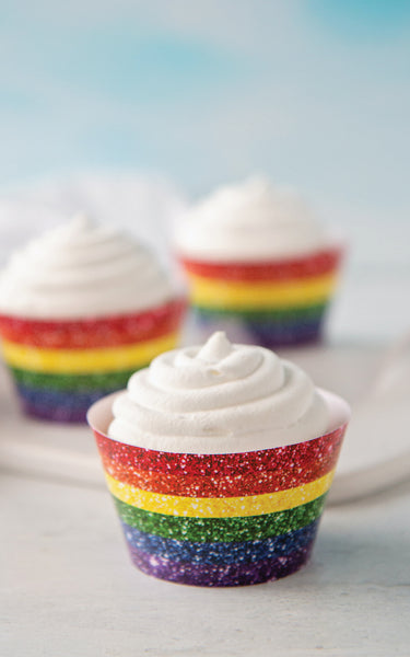 Rainbow Cupcake Wrapper - Faux Glitter Design