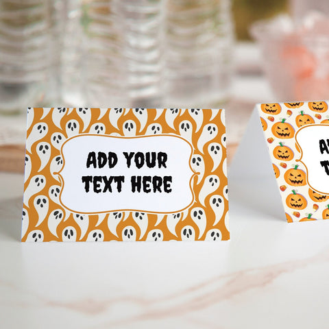 Orange Ghosts and Jack-o-Lanterns Halloween Place Cards Duo