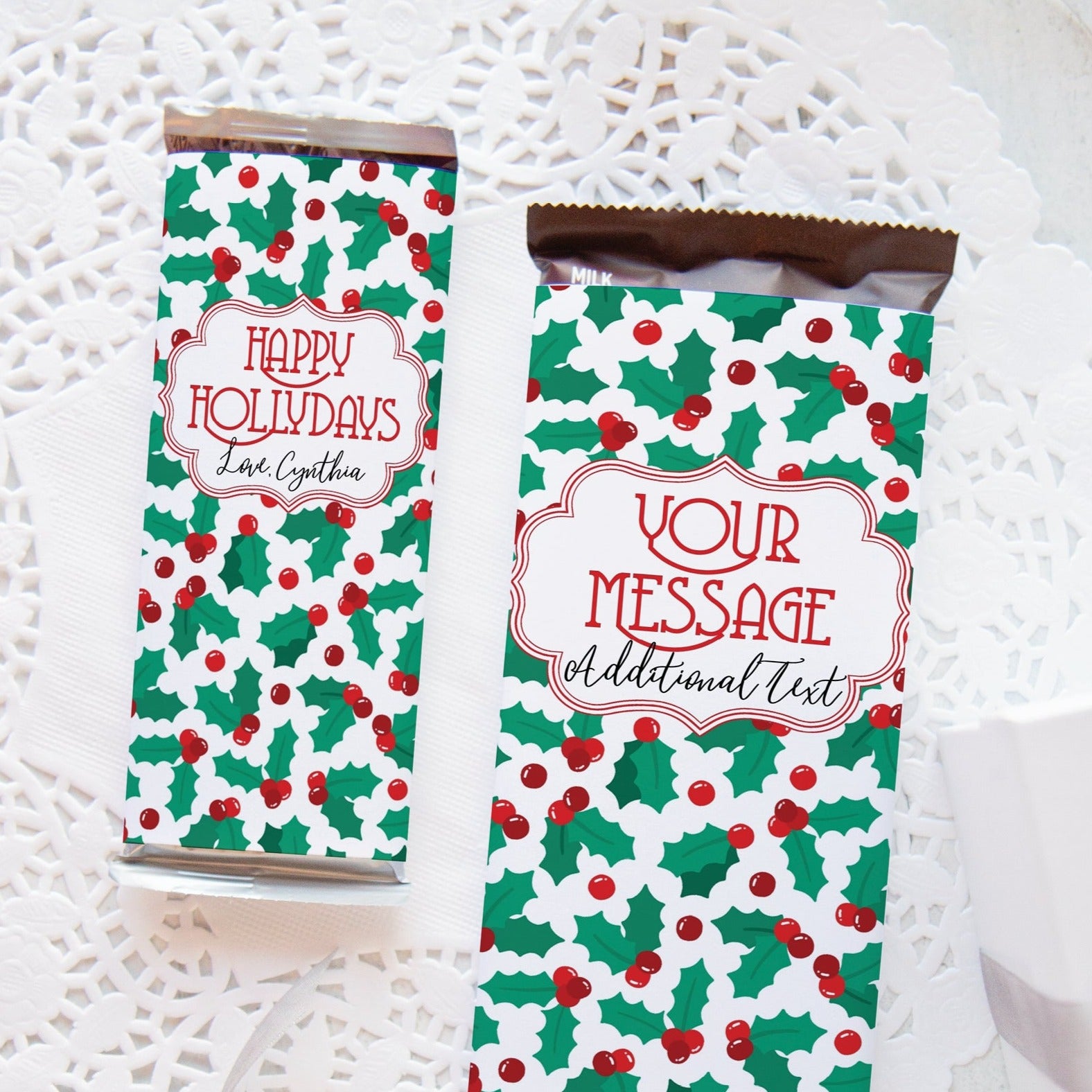 Christmas Candy Bar Wrapper Duo - Holly Leaves and Berries