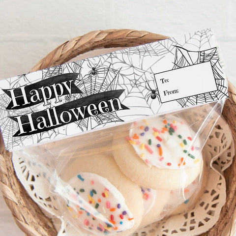 Black and White Spiderwebs Halloween Bag Topper