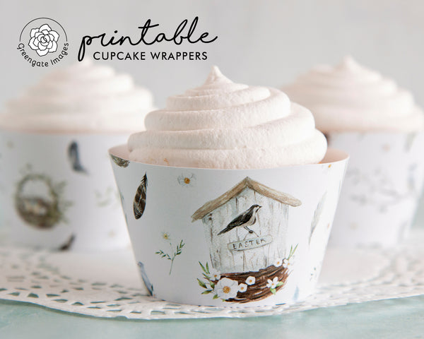 Easter Cupcake Wrapper - Bird Houses