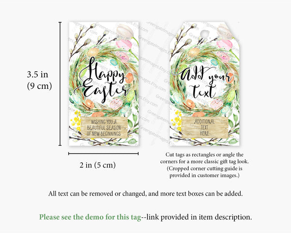Easter Gift Tags - Botanical Wreath with Colorful Eggs