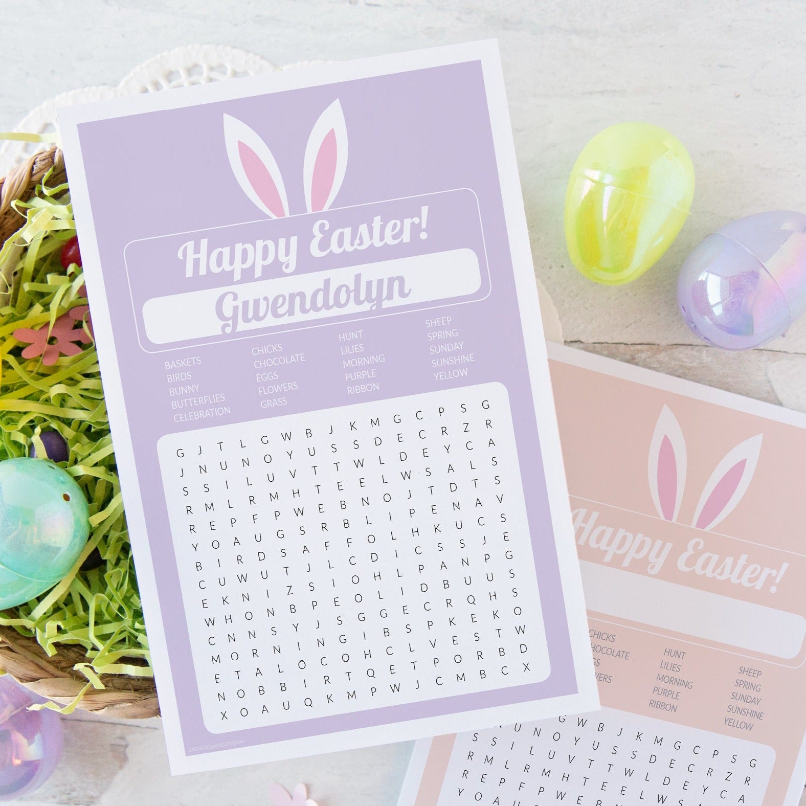 Easter Word Find Cards - Pastel Bunny Ears