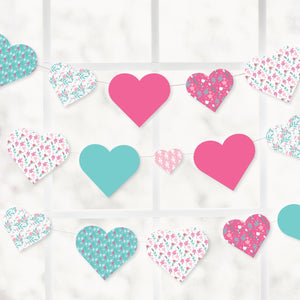 Heart Garland - Floral Turquoise Pink - Greengate Images