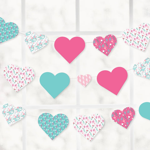 Heart Garland - Floral Turquoise Pink