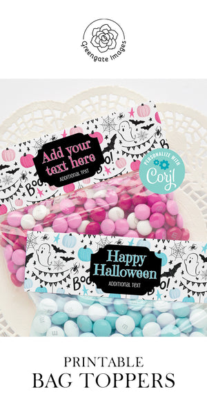 Pink and Blue Pumpkins and Ghosts Halloween Bag Toppers