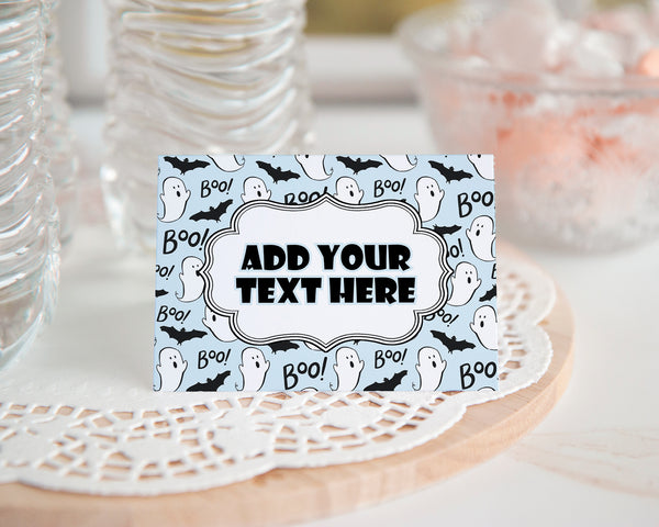 Pink and Blue Ghosts Halloween Place Cards Duo