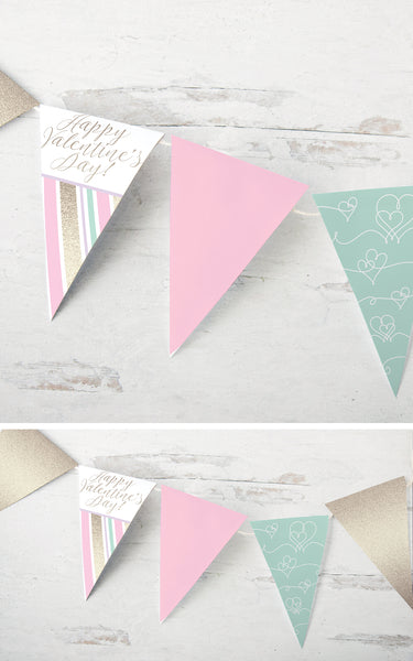 Valentine's Day Bunting - Mint and Pink Pastel Stripe