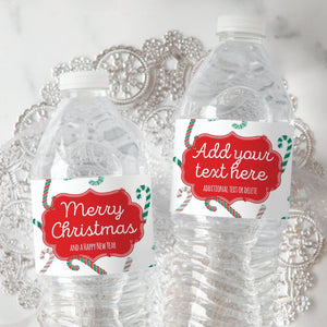 Candy Cane Water Bottle Label