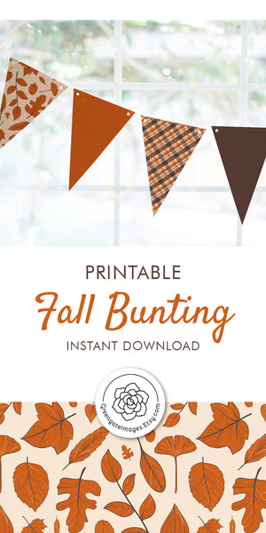 Fall Bunting - Orange, Brown Leaves and Plaid