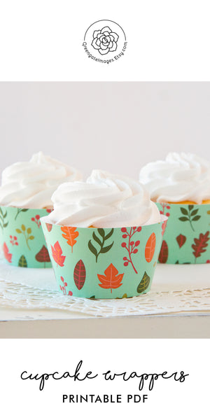 Aqua Fall Leaves Cupcake Wrappers