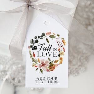 Fall in Love Gift Tag - Floral Wreath with Fall Leaves