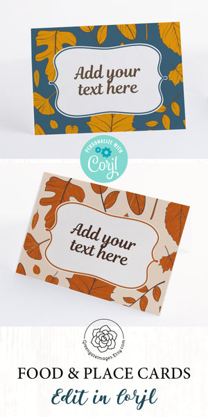 Fall Leaves Place Cards Duo - Burnt Orange/Peach and Teal/Gold