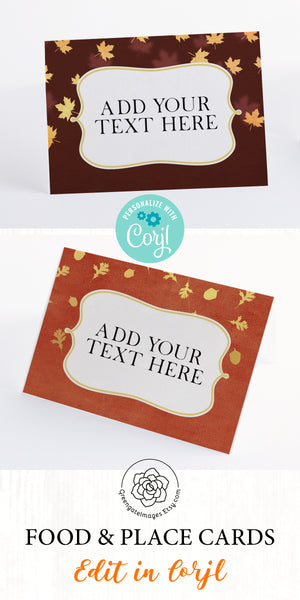 Fall Gold Leaf Place Cards Duo - Orange and Brown - Greengate Images