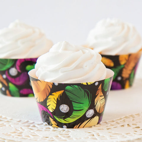 Mardi Gras Cupcake Wrappers - Feathers and Gems