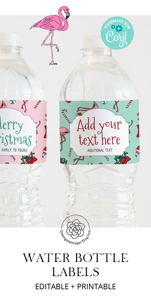 Christmas Flamingo Water Bottle Label Duo - Pink and Mint