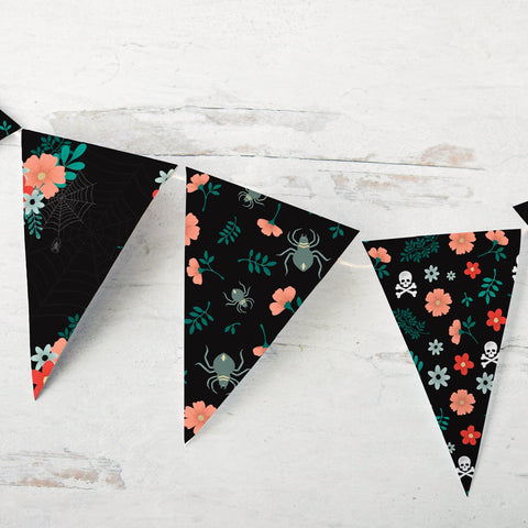 Cute Floral Spider Halloween Bunting