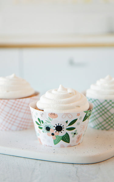 Peach and Mint Cupcake Wrapper Set - Flowers and Plaid