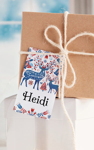Folk/Scandi Christmas Gift Tags - Red/Blue Reindeer